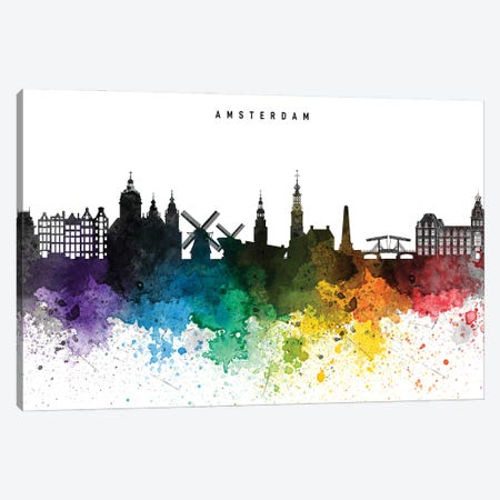 Amsterdam Rainbow Style Skyline Canvas Print #WDA2465} by WallDecorAddict Art Print