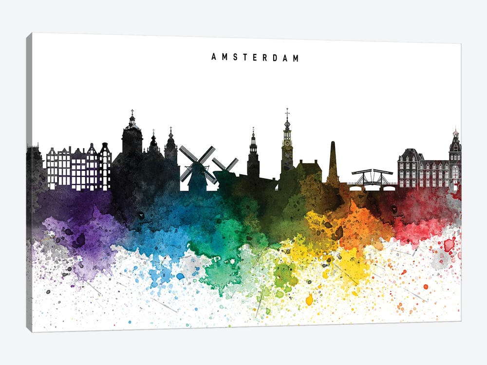 Amsterdam Rainbow Style Skyline by WallDecorAddict 1-piece Canvas Art