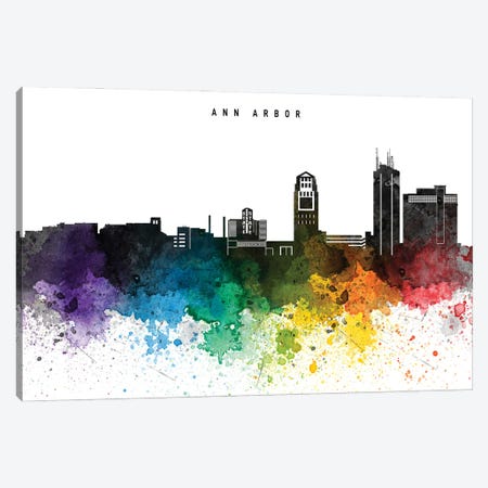 Ann Arbor Rainbow Style Skyline Canvas Print #WDA2466} by WallDecorAddict Art Print