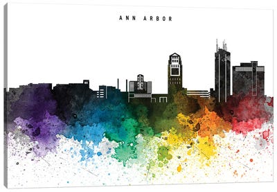 Ann Arbor Rainbow Style Skyline Canvas Art Print - Michigan Art