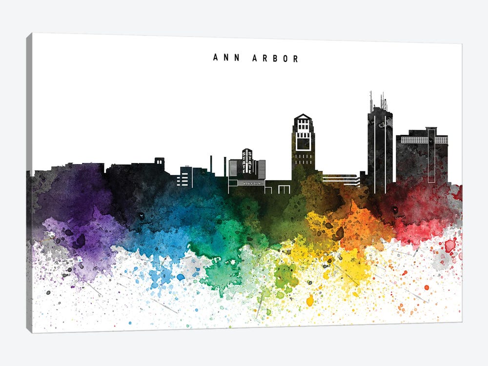 Ann Arbor Rainbow Style Skyline by WallDecorAddict 1-piece Canvas Print