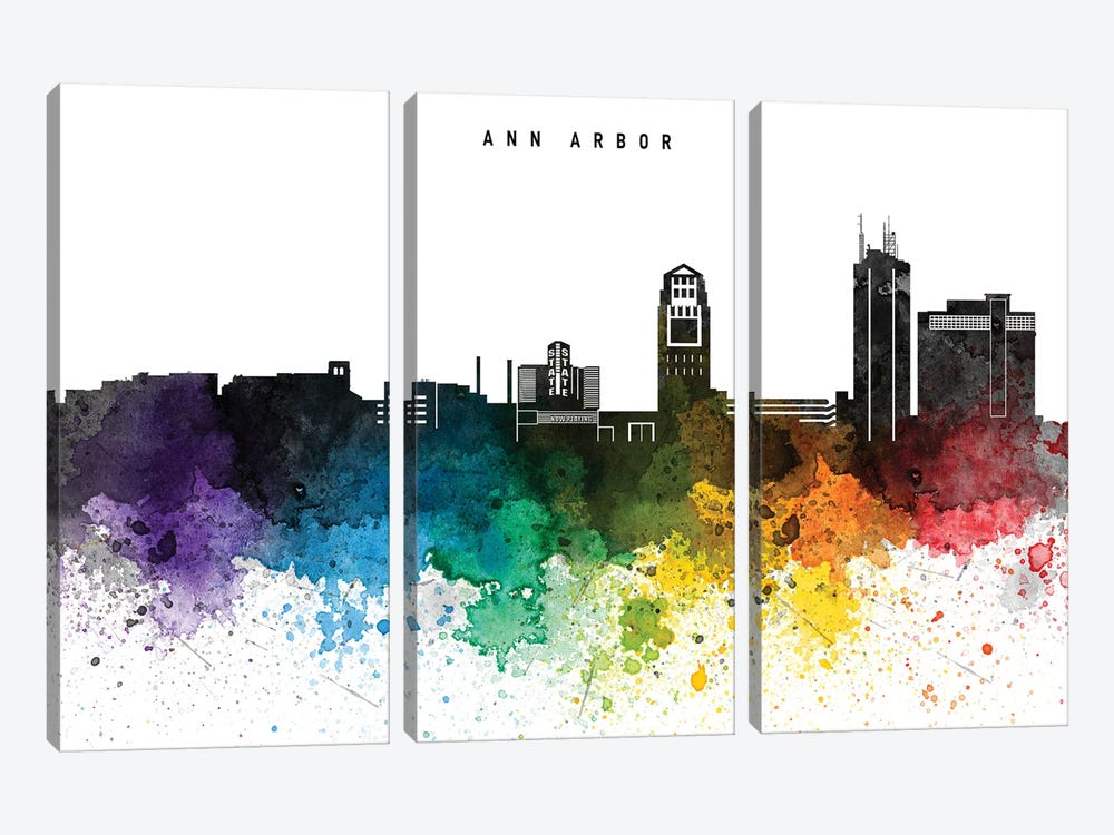 Ann Arbor Rainbow Style Skyline by WallDecorAddict 3-piece Canvas Print