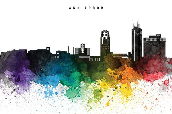 Michigan: Ann Arbor Rainbow Style Skyline by WallDecorAddict