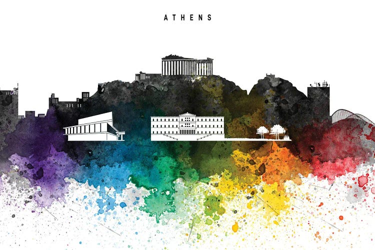 Athens Skyline Rainbow Style by WallDecorAddict wall art