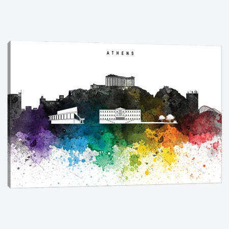 Athens Skyline Rainbow Style Canvas Print #WDA2467} by WallDecorAddict Canvas Art Print