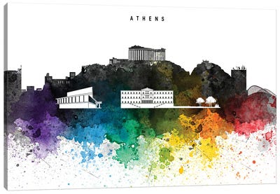 Athens Skyline Rainbow Style Canvas Art Print - Athens