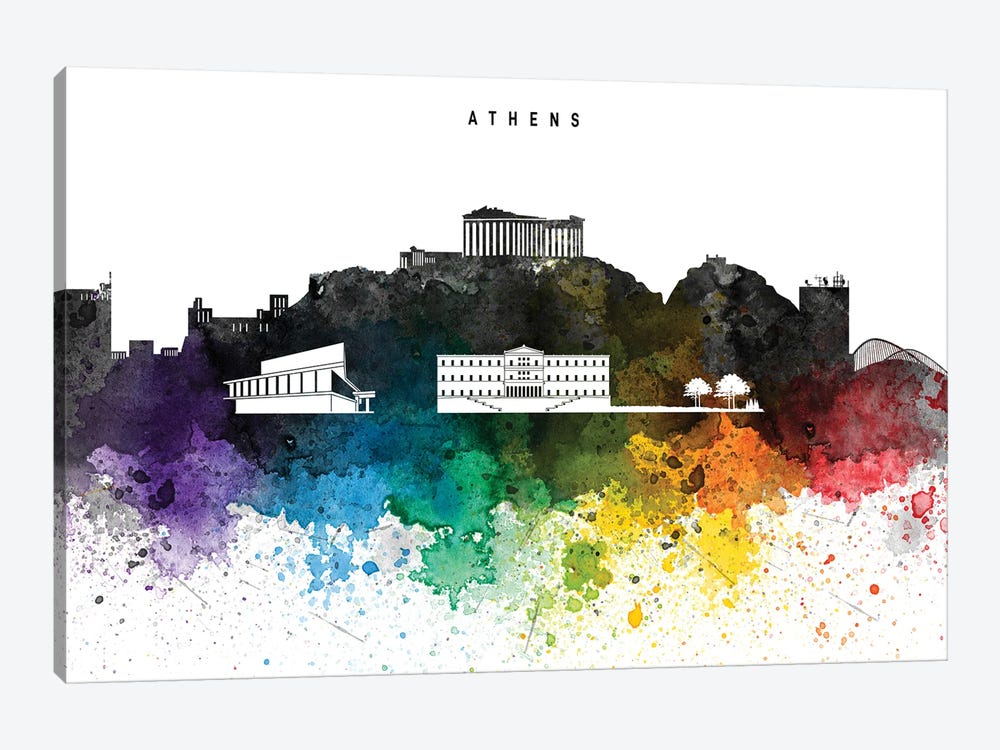 Athens Skyline Rainbow Style by WallDecorAddict 1-piece Canvas Wall Art