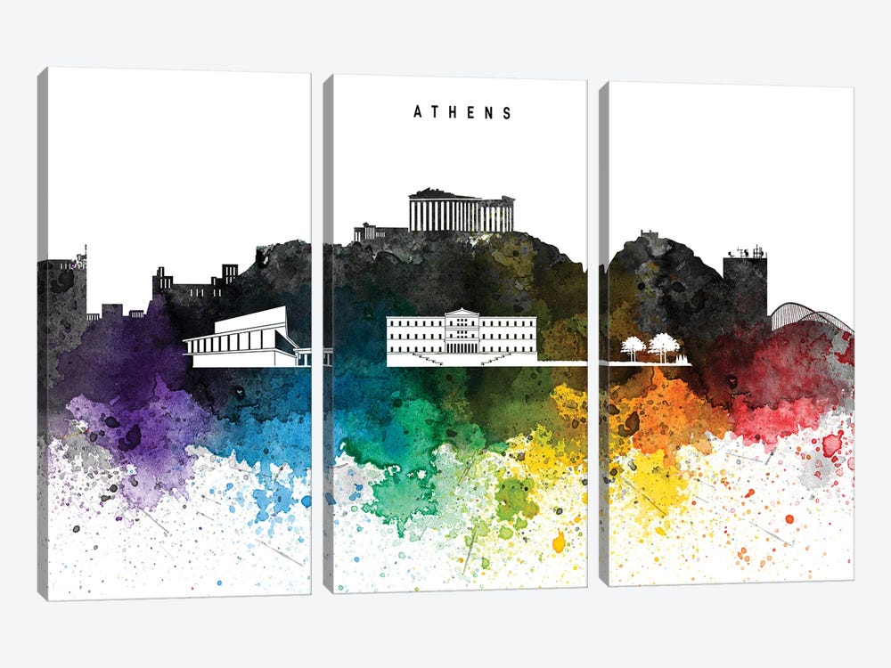 Athens Skyline Rainbow Style by WallDecorAddict 3-piece Canvas Art