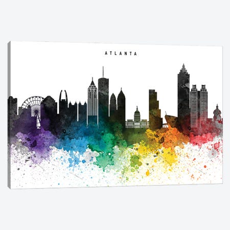 Atlanta Skyline Rainbow Style Canvas Print #WDA2468} by WallDecorAddict Canvas Wall Art