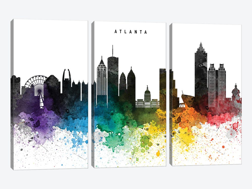 Atlanta Skyline Rainbow Style by WallDecorAddict 3-piece Canvas Print