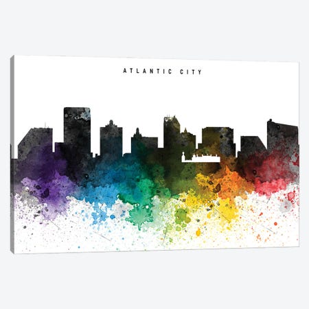 Atlantic City Skyline Rainbow Style Canvas Print #WDA2469} by WallDecorAddict Canvas Art