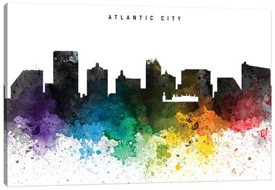 Atlantic City Skyline Rainbow Style Canvas Art Print - New Jersey Art