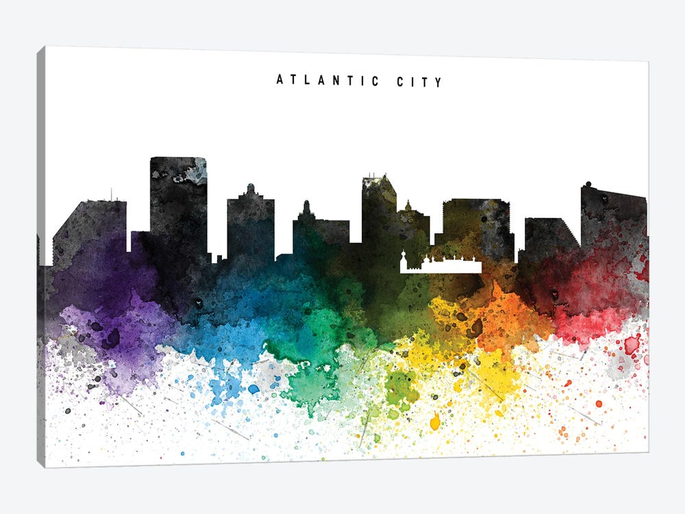 Atlantic City Skyline Rainbow Style by WallDecorAddict 1-piece Canvas Artwork