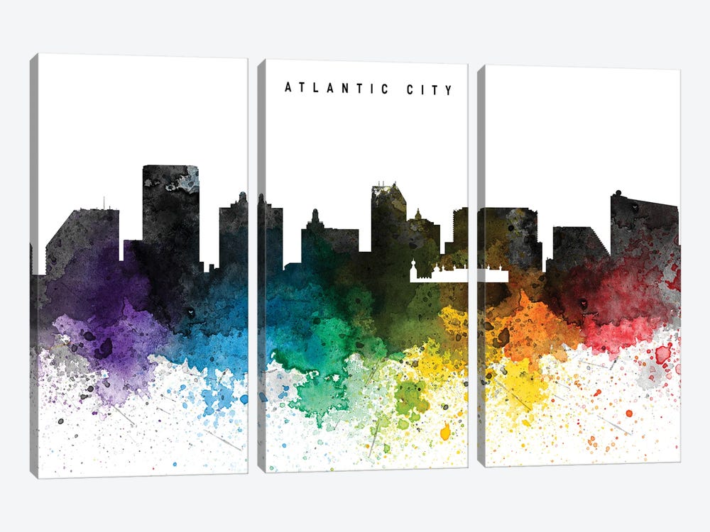 Atlantic City Skyline Rainbow Style by WallDecorAddict 3-piece Canvas Art