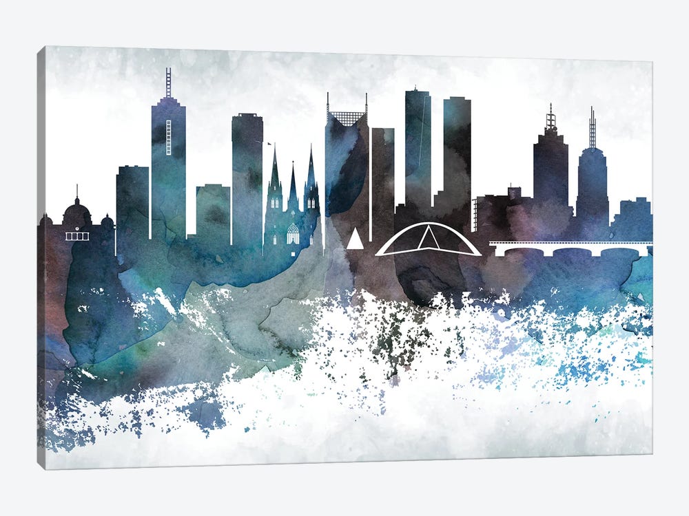 Melbourne Bluish Skylines by WallDecorAddict 1-piece Canvas Wall Art