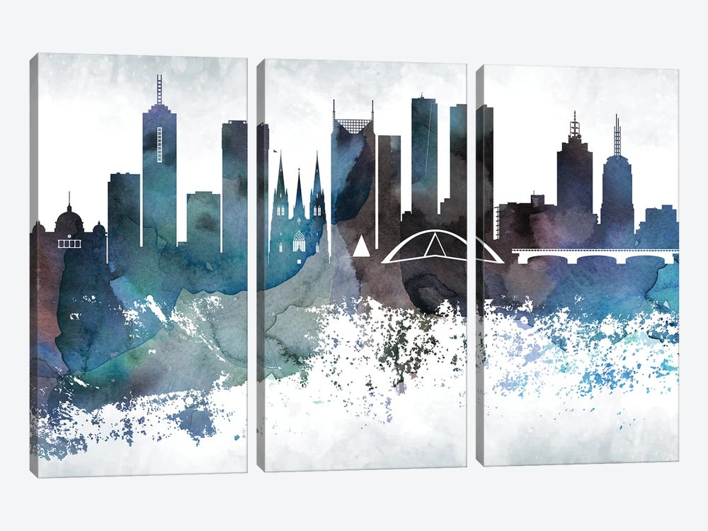 Melbourne Bluish Skylines by WallDecorAddict 3-piece Canvas Artwork