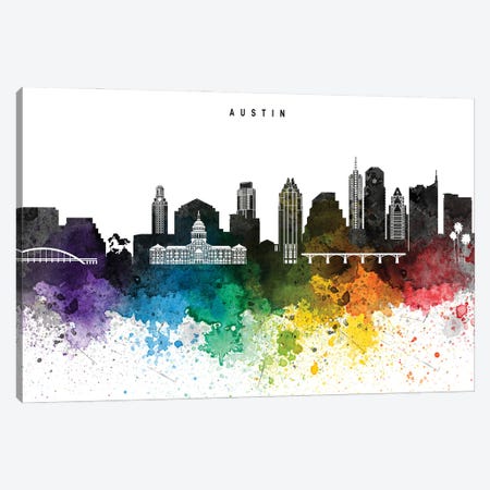 Austin Skyline Rainbow Style Canvas Print #WDA2470} by WallDecorAddict Art Print
