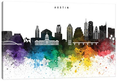 Austin Skyline Rainbow Style Canvas Art Print - Austin Art