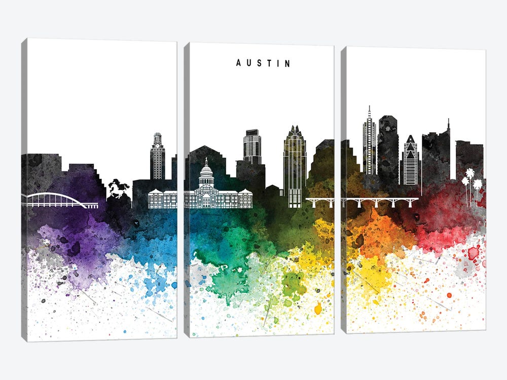 Austin Skyline Rainbow Style by WallDecorAddict 3-piece Canvas Artwork