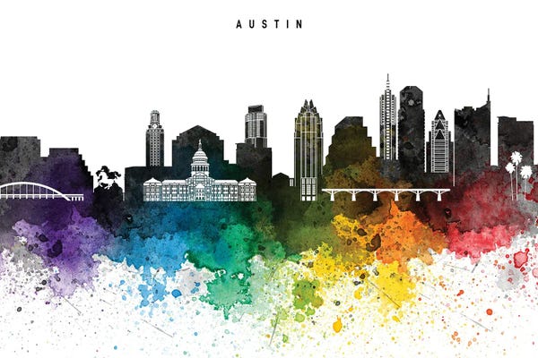 Fine Art Print: Austin Skyline Rainbow Style by WallDecorAddict