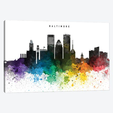 Baltimore Skyline Rainbow Style Canvas Print #WDA2471} by WallDecorAddict Art Print