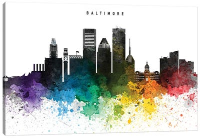 Baltimore Skyline Rainbow Style Canvas Art Print - Maryland Art