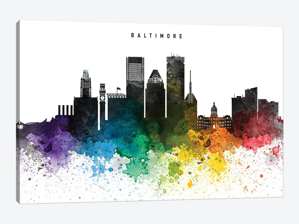 Baltimore Skyline Rainbow Style by WallDecorAddict 1-piece Art Print