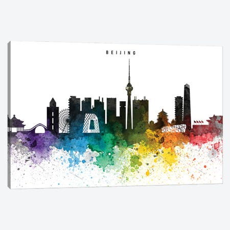 Beijing Skyline Rainbow Style Canvas Print #WDA2472} by WallDecorAddict Canvas Print