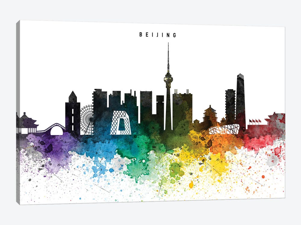 Beijing Skyline Rainbow Style by WallDecorAddict 1-piece Canvas Art