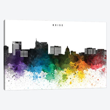 Boise Skyline Rainbow Style Canvas Print #WDA2474} by WallDecorAddict Canvas Art