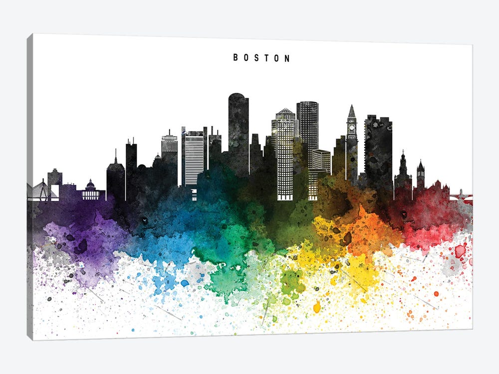 Boston Skyline Rainbow Style by WallDecorAddict 1-piece Canvas Print
