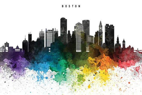 Massachusetts: Boston Skyline Rainbow Style by WallDecorAddict