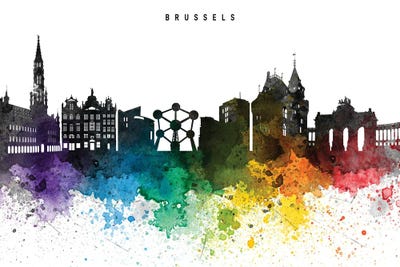 Brussels Skyline Rainbow Style by WallDecorAddict canvas print