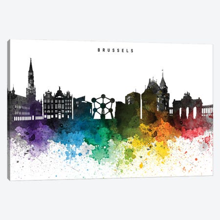Brussels Skyline Rainbow Style Canvas Print #WDA2476} by WallDecorAddict Canvas Artwork