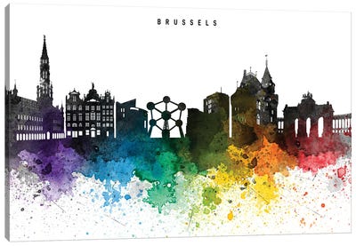 Brussels Skyline Rainbow Style Canvas Art Print - Brussels