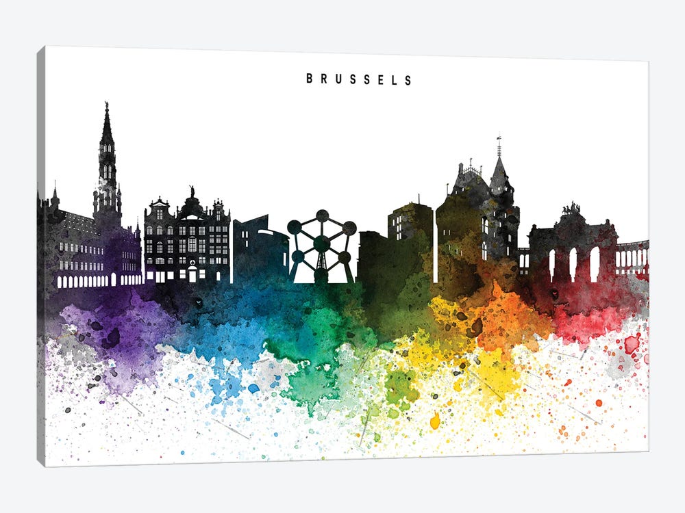 Brussels Skyline Rainbow Style by WallDecorAddict 1-piece Canvas Wall Art