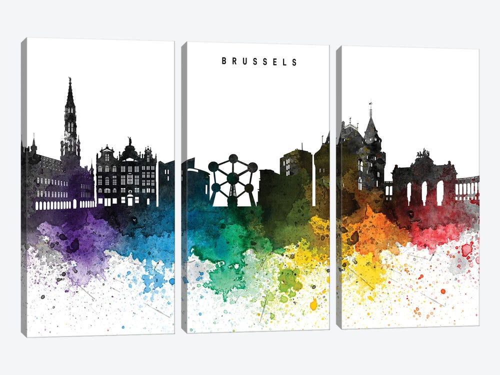 Brussels Skyline Rainbow Style by WallDecorAddict 3-piece Canvas Wall Art