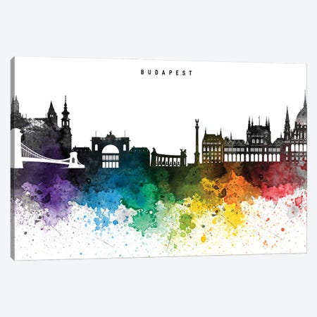 Budapest Skyline Rainbow Style Canvas Print #WDA2477} by WallDecorAddict Canvas Art