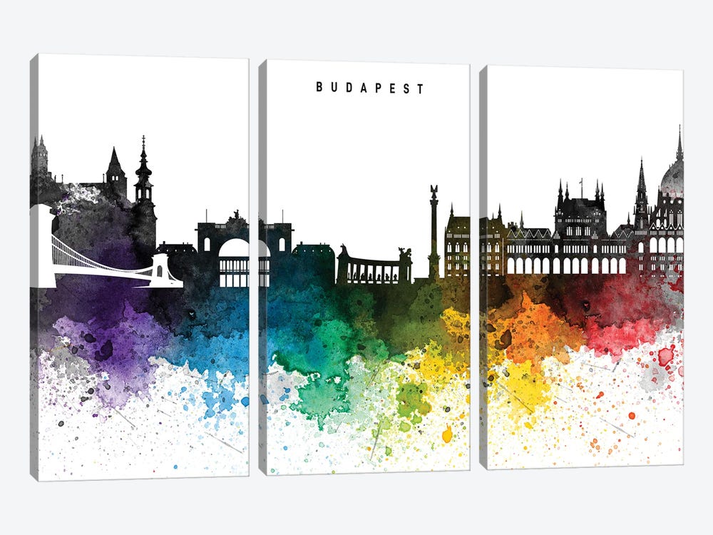 Budapest Skyline Rainbow Style by WallDecorAddict 3-piece Art Print