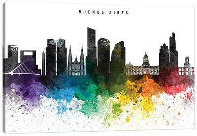 Buenos Aires Skyline Rainbow Style Canvas Art Print - Buenos Aires