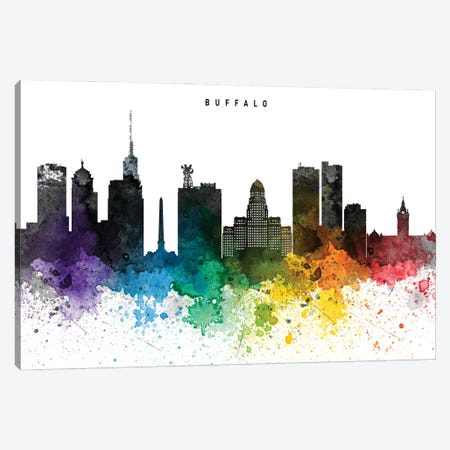 Buffalo Skyline Rainbow Style Canvas Print #WDA2479} by WallDecorAddict Canvas Print
