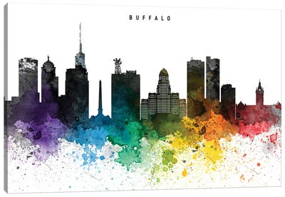Buffalo Skyline Rainbow Style Canvas Art Print - Buffalo