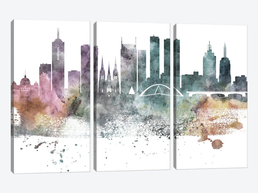 Melbourne Pastel Skylines by WallDecorAddict 3-piece Art Print