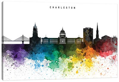 Charleston Skyline Rainbow Style Canvas Art Print - South Carolina Art