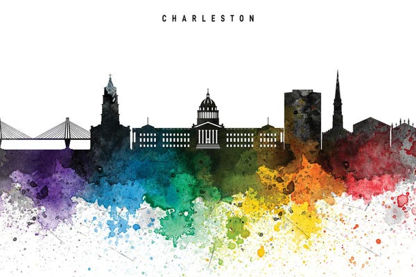 South Carolina: Charleston Skyline Rainbow Style by WallDecorAddict