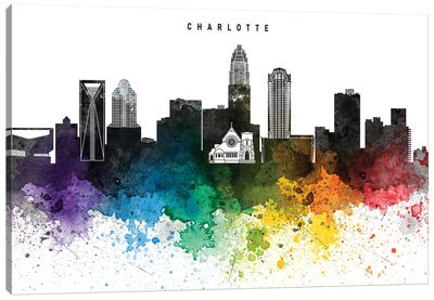 Charlotte Skyline Rainbow Style Canvas Art Print - Charlotte Skylines