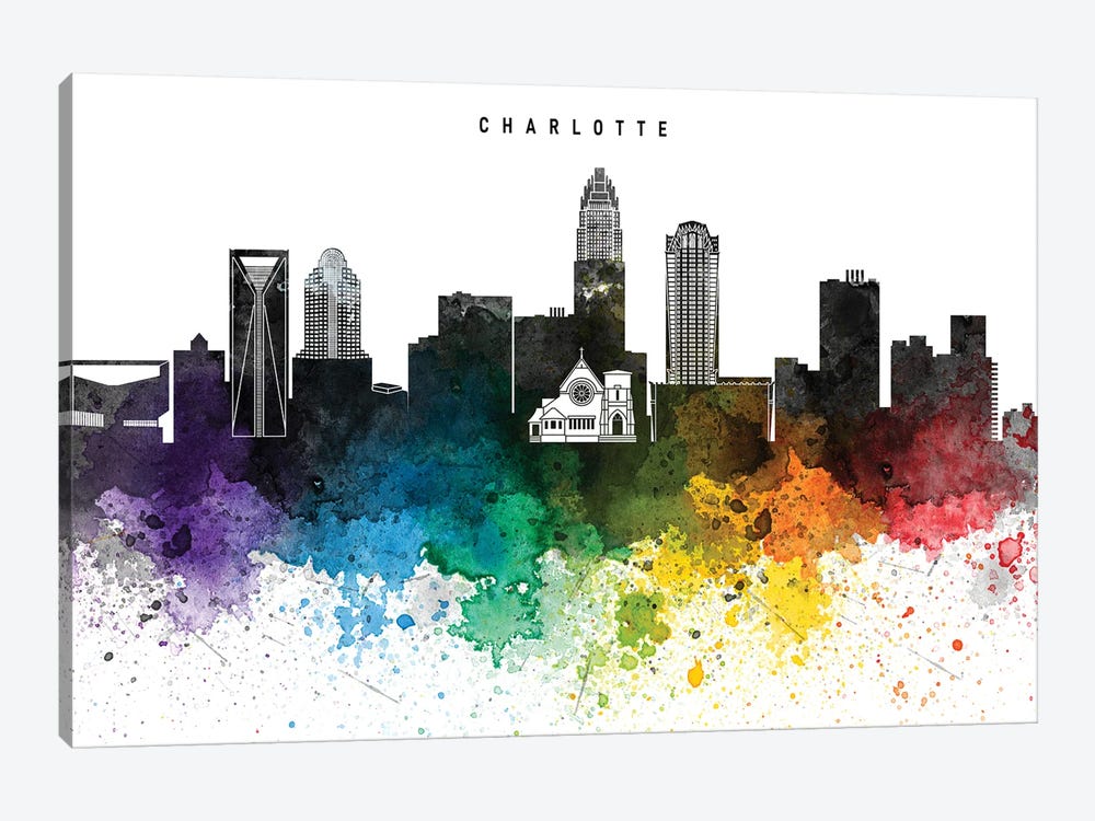 Charlotte Skyline Rainbow Style by WallDecorAddict 1-piece Art Print