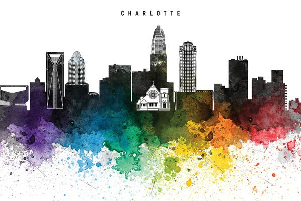 North Carolina: Charlotte Skyline Rainbow Style by WallDecorAddict