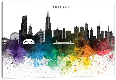 Chicago Skyline Rainbow Style Canvas Art Print - Illinois Art