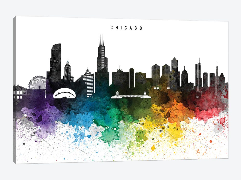 Chicago Skyline Rainbow Style by WallDecorAddict 1-piece Canvas Artwork